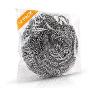 12Pack Upgraded Steel Wool Scrubbers by ovwo - Premium Stainless Steel Scrubber, Metal Scouring Pads, Steel Wool Pads, Kitchen Cleaner, Heavy Duty Cleaning Supplies - Especially for Tough Cleaning