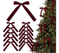 12Packs Velvet Bows For Christmas Tree Decorations, Velvet Bows Ornament Red, Wreath Garland Velvet Bows, Christmas Bows For Garland, Fence, Front Door, Fireplace