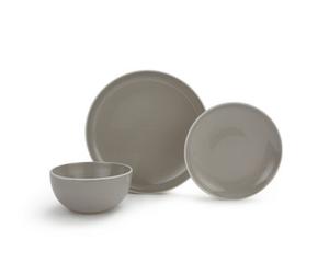 12Pc 2 Tone Grey White Rim Dinner Set