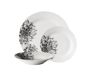12pc Avie Black & White Botanic Dinner Set