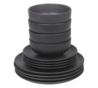 (12Pc Black) Coloured Stone Ceramic Dinnerware Crockery Plates Bowls Dining Set