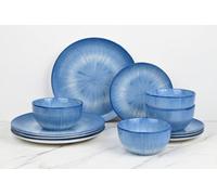 12Pc Blue Star Pad Print Dinner Set