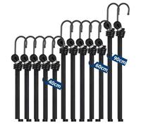 12pc Bungee Cord Assortment Set with Metal Hooks, Mixed Lengths Multi-Size Elastic Straps, 35KG High Tension Tie Downs for Tents, Moving, Tarps, Bicycle & Cargo Management