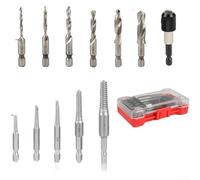 12PC Carbon Steel Tap Extractor Set with Hex Shank for Broken Screws Removal M10 Featuring Left Hand Spiral Flutes