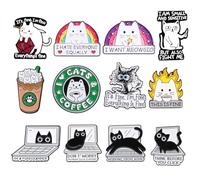 12PC Cat Pins Enamel Brooch Pin Black Orange Cats Bulk for Women Adult Cats Lady Veterinarian Jacket Bagpack Lapel Push Animal Coffee This is Fine Button Badge Cute Fun Funny Cartoon Novelty Gift