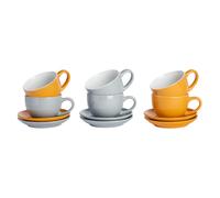 Coloured Cappuccino Cup & Saucer Set - 250ml - Grey/Yellow - 12 Piece Argon Tableware Multi One Size
