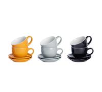 Argon Tableware 12 Piece Coloured Cappuccino Cup & Saucer Set - Modern Stoneware Tea & Coffee Cups - 250ml - Scandi