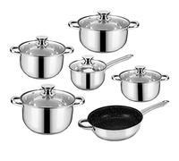 12pc Cookware Set, Deluxe Quality Stainless Steel, Casserole, Stock Pot, Saucepan, Fry Pan with Marble Coating | Induction Safe | Oven Safe | Dishwasher Safe - 5 Layer Capsule Bottom