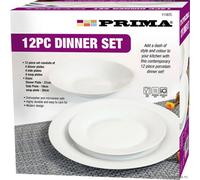 12Pc Dinner Set White Porcelain Modern Kitchen Plates Strong Durable Dinnerware