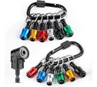 12Pc Drill Bit Holder Key Chain Cool Gadgets Tools,w/Black 105° Right Angle Drill Attachment for Tight Spaces,1/4 Quick Release Keychain for Impact Driver,Nut Driver,Screwdriver&Drill Bits