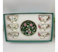 12pc European Style Floral Afternoon Tea, Concentrated Pumpkin Coffee Cup and Plate, Gift Box Set 90ml (Green 90ml)