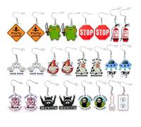 12PC Funny Earrings Cute Cool Weird Cow Unicorn Racoon Unique Wacky Whimsical Quirky Kawaii Silly Goose Funky Frog Sarcastic Meme Acrylic Accessories Dangling Jewelry Hilarious Gifts For Women