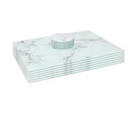 Harbour Housewares Rectangle Glass Placemats & Round Coasters Set - 40cm x 30cm - Marble - 12pc Heat-Resistant Non-Slip Rectangle Home Kitchen Dining Table Dinner Plate Place Mat Mats Set