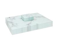 Harbour Housewares Rectangle Glass Placemats & Square Coasters Set - 40cm x 30cm - Marble - 12pc Heat-Resistant Non-Slip Rectangle Home Kitchen Dining Table Dinner Plate Place Mat Mats Set