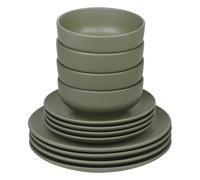 (12Pc Green) Coloured Stone Ceramic Dinnerware Crockery Plates Bowls Dining Set
