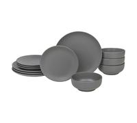 (12Pc Grey) Coloured Stone Ceramic Dinnerware Crockery Plates Bowls Dining Set