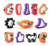 12PC Halloween Cookie Cutters with Protective Covers, Stainless Steel Bread Cutters Biscuit Cutters Sandwich Cutters with Spiderweb, Coffin, Candy, Witch Hat, Pumpkin, Bat Shaped Mold