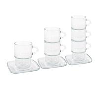 LAV 12pc Clear 350ml Cozy Stacking Glass Coffee Cups & Saucers Set - Latte Tea Hot Chocolate Cappuccino Espresso Drinking Mugs Glasses