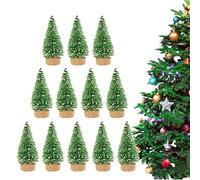 12Pc Miniature Christmas Tree - Artificial Sisal Snow Frost Trees -ni Pine Tree Bottle Brush Trees With Wooden Base | Tabletop Model Trees For Christmas Decoration Crafts