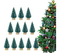 12Pc Miniature Christmas Tree - Artificial Sisal Snow Frost Trees -ni Pine Tree Bottle Brush Trees With Wooden Base | Tabletop Model Trees For Christmas Decoration Crafts