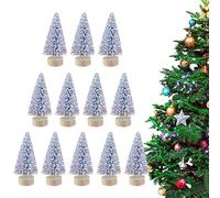 12Pc Miniature Christmas Tree - Artificial Sisal Snow Frost Trees -ni Pine Tree Bottle Brush Trees With Wooden Base | Tabletop Model Trees For Christmas Decoration Crafts