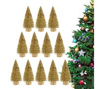 12Pc Miniature Christmas Tree - Artificial Sisal Snow Frost Trees -ni Pine Tree Bottle Brush Trees With Wooden Base | Tabletop Model Trees For Christmas Decoration Crafts