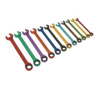 12pc MULTI COLOUR Combination Ratchet Spanner Kit - Hardened Metric Socket Ring