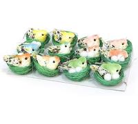 12pc Multicolour Pastel Easter Chicks In Green Nest Egg Decorations - DIY Arts Crafts Bonnet Hunt Decorations