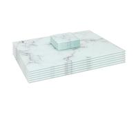12pc Rectangle Glass Placemats & Square Coasters Set 40cm x 30cm Marble