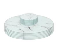 Harbour Housewares Round Glass Placemats & Coasters Set - 12pc White Marble - 30cm
