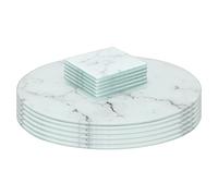 Harbour Housewares Round Glass Placemats & Square Coasters Set - 30cm - Marble - 12pc Tempered Heat-Resistant Non-Slip Round Home Kitchen Dining Table Dinner Plate Place Mat Mats Set