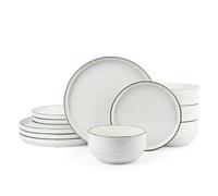Waterside 12pc Sage Green Rim Stacking Porcelain Dinner Set