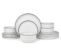 Waterside 12Pc Stackable White With Black Rim Dinner Set