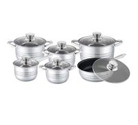 12Pc Stainless Steel Induction Hob Casserole Saucepan Stock Pot Fry Pan Cookware by Crystals®