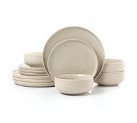 12pc Stone & Cream 2tone Dinner Set - Matt/Shiny