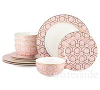 Waterside - 12 Piece Tallulah Pink & Gold Dinner Set