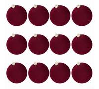 12PC Velvet Christmas Baubles, Flocked Ornament Balls with | Matte Finish, Shatterproof Luxury Tree Decorations for Elegant Home Festive Decor, Tree Trim Set(Red wine)