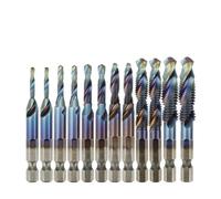 12PCS 1/4" HSS Hex Shank Tap Drill Bit Set M3-M10 Titanium Plated HSS Screw Thread Bit Screw Machine Compound Tap Hand Tools