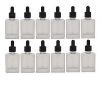 12PCS 1 oz Small Empty Essential Oil Drop Bottle 30ml Square Essence Glass Dropper Bottles Frosted Lab Dropping Serum Container (Matte clear)