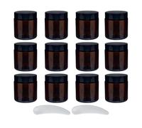 12Pcs 100ml Amber Glass Jars, Empty Cosmetic Jars with Lids, Empty Glass Pots Face Cream Lotion Storage Jar for Make Up, Sample, Travel Use