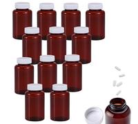 12PCS 100ml Pill Bottles Empty with Caps Clear Brown Medication Pots Small Pill Pots with Lids Emple Plastic Storage Medicine Bottles Set Reusable Abmer Tablet Bottle for Pill