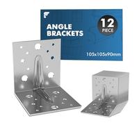 12PCS 105×105×90mm Heavy Duty Angle Brackets, Galvanised L Brackets for Wood, 2.5mm Thick Corner Brackets, Reinforced Ribbed Right Angle Brackets for Shelves, Furniture, DIY Joint Repair Connector