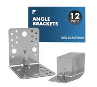 12PCS 105x105x90mm Heavy Duty Angle Brackets, Galvanised L Brackets for Wood, 2mm Thick Metal Corner Brackets, Reinforced Ribbed Right Angle Brackets for Shelves, Furniture, DIY Joint Repair Connector