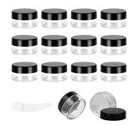 12pcs 10Gram/10ml Jars, Sample Pots, Mini Jars With Lids, Clear Round Plastic Jar With 1 Mini Spatulas For Various Cosmetic Products, Samples, Eye Shadow Lip Balm, and Nail Powder(Black)