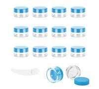12pcs 10Gram/10ml Jars, Sample Pots, Mini Jars With Lids, Clear Round Plastic Jar With 1 Mini Spatulas For Various Cosmetic Products, Samples, Eye Shadow Lip Balm, and Nail Powder (Blue)