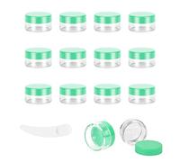12pcs 10Gram/10ml Jars, Sample Pots, Mini Jars With Lids, Clear Round Plastic Jar With 1 Mini Spatulas For Various Cosmetic Products, Samples, Eye Shadow Lip Balm, and Nail Powder (Green)