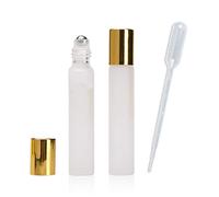 12Pcs 10ml Refillable Empty Frosted Glass Roller Bottles Vials Cosmetic Container with Stainless Steel Roller Ball and Gold Cap for Essential Oils, Aromatherapy, Perfumes and Lip Balms, 3 ml Dropper