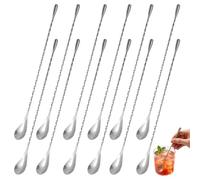 12pcs 12 Inch Bar Spoon, Muddler, Stainless Steel Cocktail Mixing Stirrers with Spiral Handle Long Stirring Ladles for Bartender Drinks Coffee Ice Cream Professional Home Bar Use (Silver)