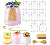 12Pcs 150ml Reusable Glass Yoghurt Pots, Yogurt Pudding Small Glass Jars with Lids, Spoon, Pudding Glasses Bottle, Mini Cup Small Glasses Bottles, Yogurt Pot for Chia, Milk, Jelly, Jam,Dessert