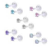 12Pcs 16G Clear Bioflex CZ Stone Labret Monroe Lip Ring Helix Tragus Cartilage Earrings Stud Piercing (10pcs (3mm cz))